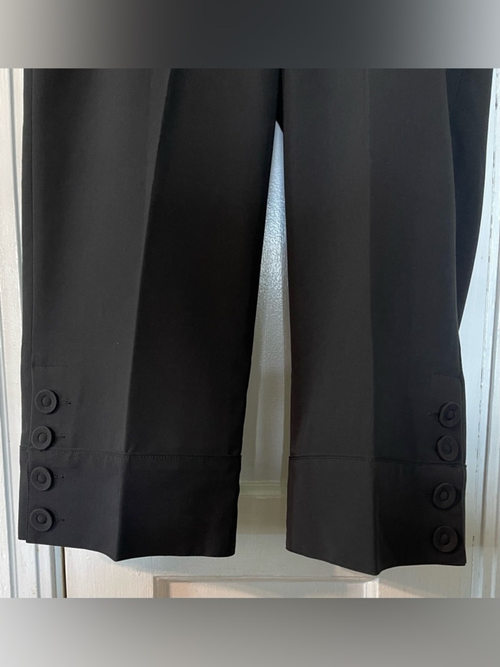 Classic Black Cropped Wide-Leg Trousers With Button Hem Detail